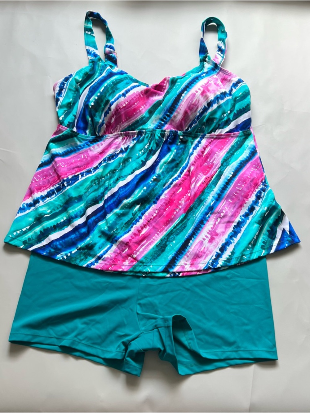 Kim Gravel x Swimsuits For All Scoop Neck Tankini Top Rainbow Size 16 NWT